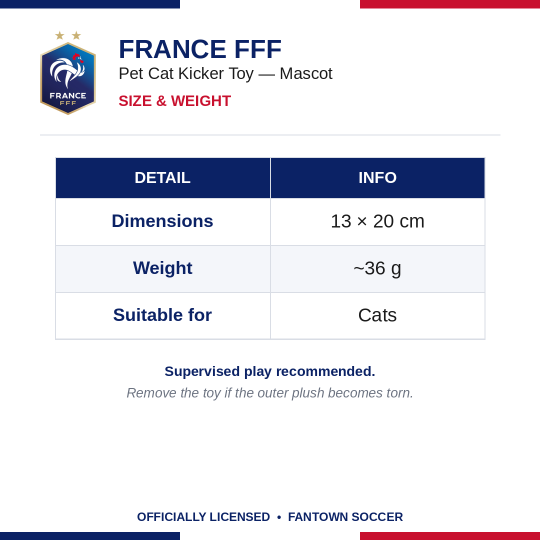 France FFF Pet Cat Kicker Toy - Mascot